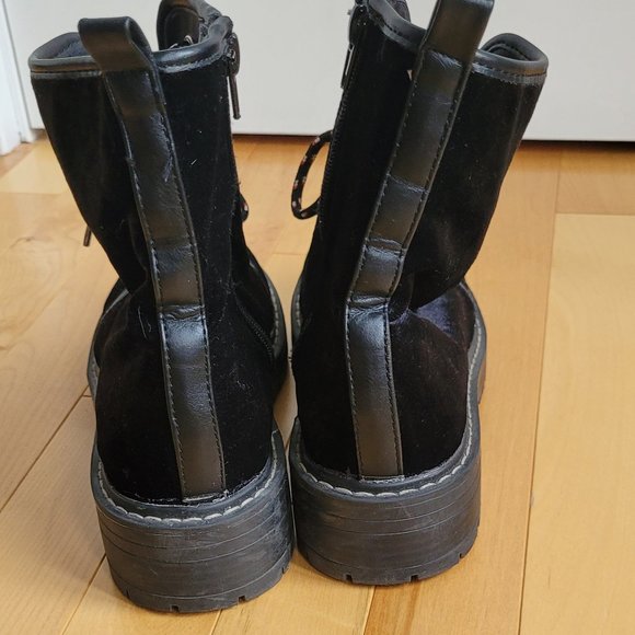 Velvet Lace-up Moto boots - Picture 4 of 9